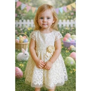 NWT Charabia Girls Sz 4 SS Ivory Layered Floral Flower Formal Holiday Dress